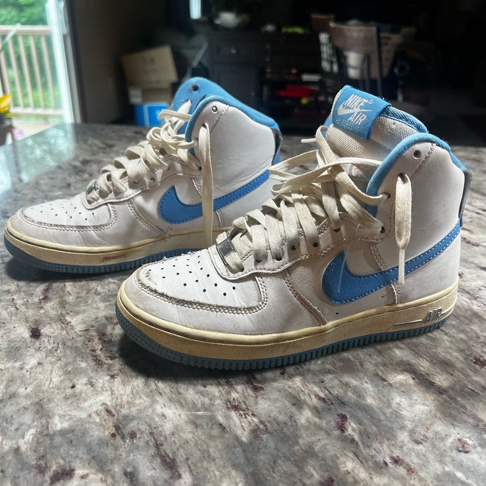 Nike Air Force High-Top Sneakers in White and Blue